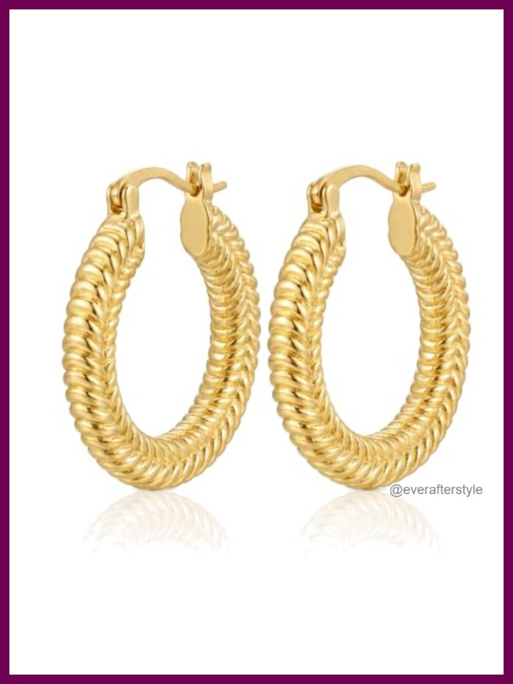 14K Gold Plated Textured Chunky Hoop Earrings Rope Twist Lightweight Statement